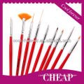 Professional 9pcs Red Handle kolinsky nail brushes Design Paintig Pen